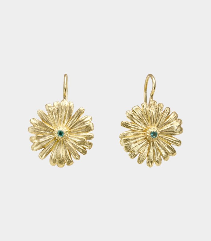 flower earring with emerald